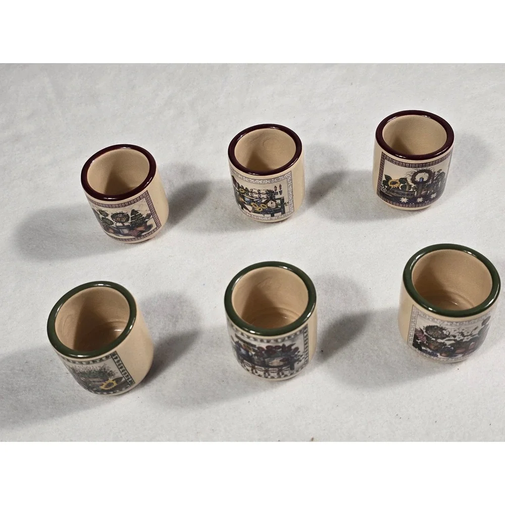 Vintage Country Floral Ceramic Napkin Rings Set of 6 Farmhouse Decor Cream